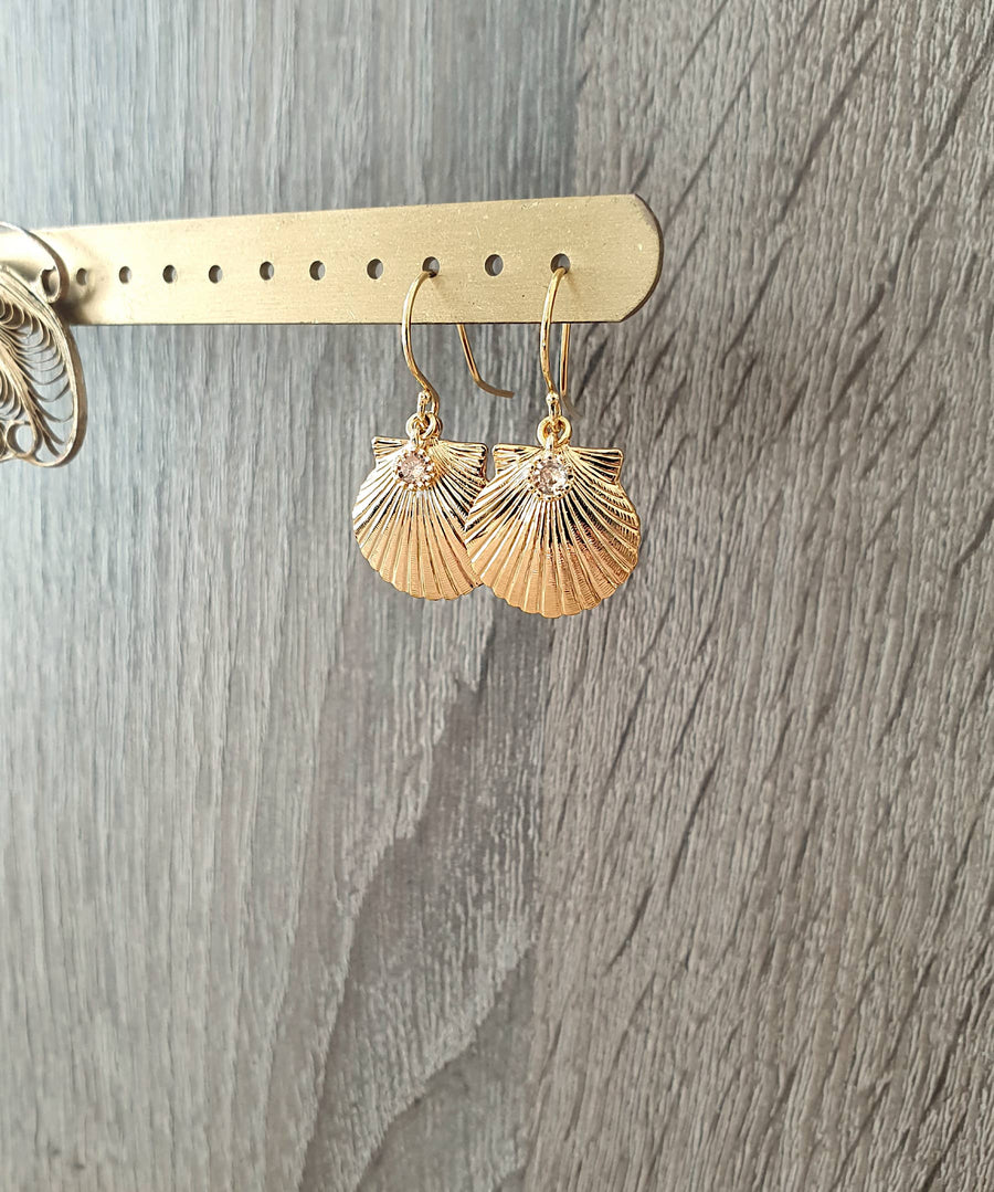 18K Gold Plated Seashell Earrings with Crystals