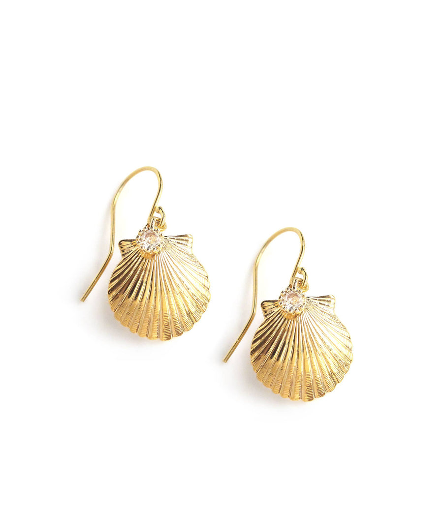 18K Gold Plated Seashell Earrings with Crystals