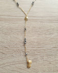 Gold Plated Seashell Necklace with Black Diamond Crystals