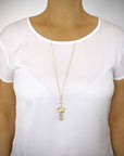 Long 18K Gold Plated Butterfly Necklace with Golden Shadow Crystals