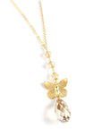 Long 18K Gold Plated Butterfly Necklace with Golden Shadow Crystals