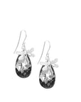 Rhodium Plated Dragonfly and Black Diamond Crystal Earrings