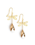 18K Gold Plated Dragonfly Earrings with Golden Shadow Drops