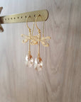 18K Gold Plated Dragonfly Earrings with Golden Shadow Drops