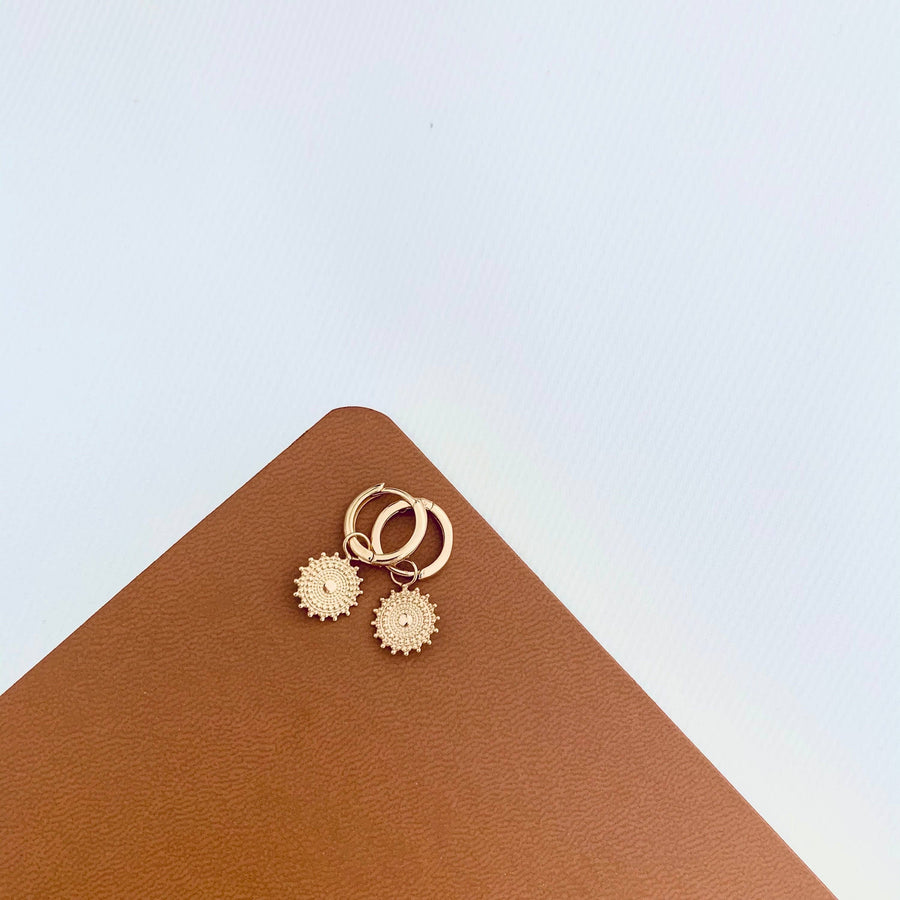 Gold-plated Round Sun Pendant Earrings