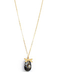 Long Gold-Plated Dragonfly Necklace with Black Diamond Drop