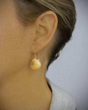 18K Gold Plated Seashell Earrings with Crystals